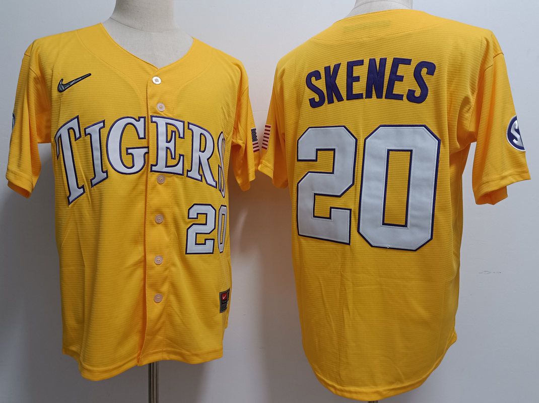 Men LSU Tigers #20 Skenes Yellow Nike 2025 NCAA Jersey